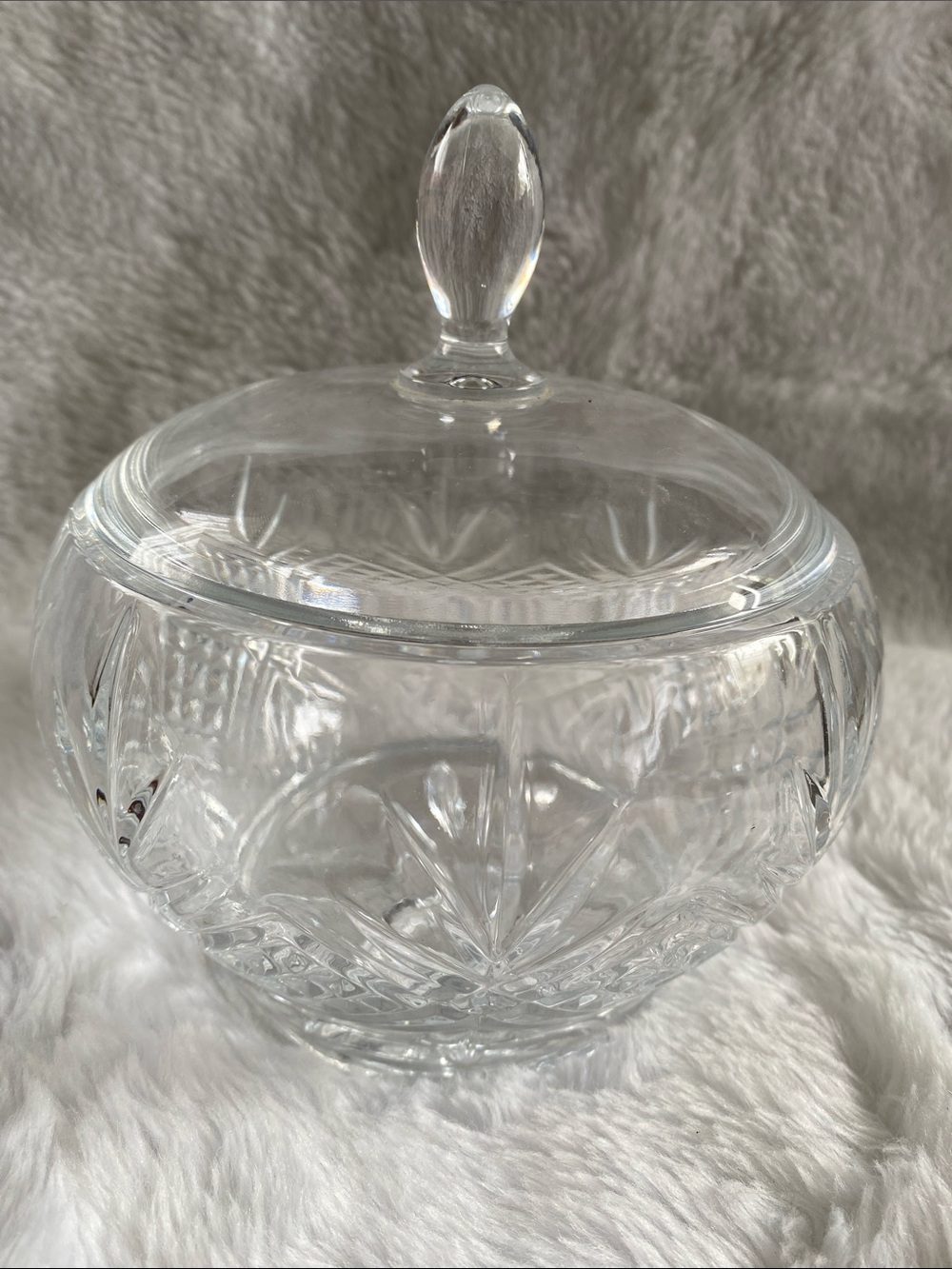 Clear Cut Glass Lidded Candy Jar